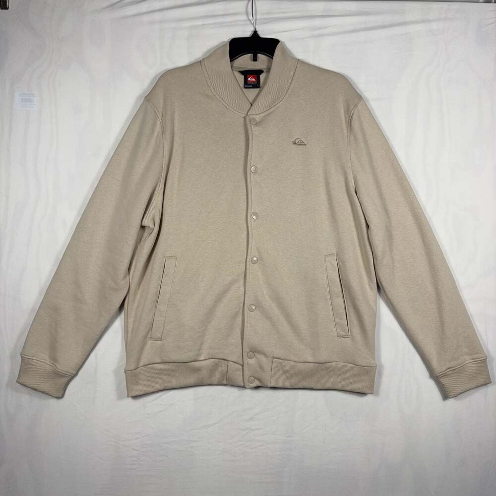 Quiksilver Men's Chalk Beige Varsity Bomber Jacket Snap Front Size L